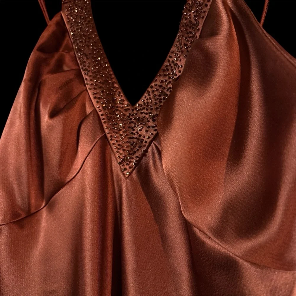 Vintage Anne Klein Chocolate Brown Satin Slip Cocktail Dress Size 6 - Picture 2 of 6
